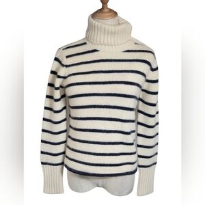 Striped Turtleneck Soft Sweater - Navy and Cream